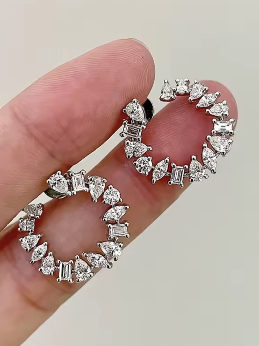 Silver Crystal Circle Earrings - Sparkling Clear Stones